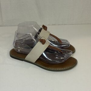Seven7 Nav01 Leather Thong Sandals White Brown Flip Flops Slides Women's Size 7
